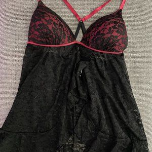 Secret Treasures Red and Black Lace Flyaway Babydoll